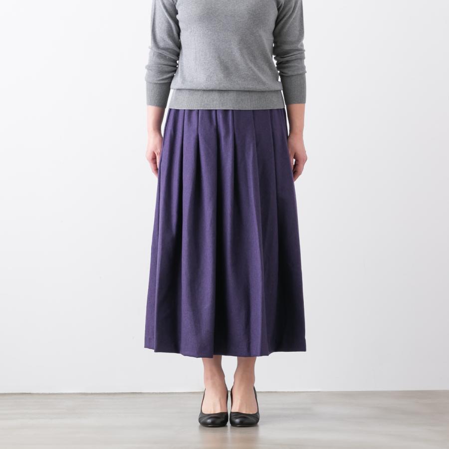 イナ ウエスト 紐付き ウール フラノ タックスカート レディース