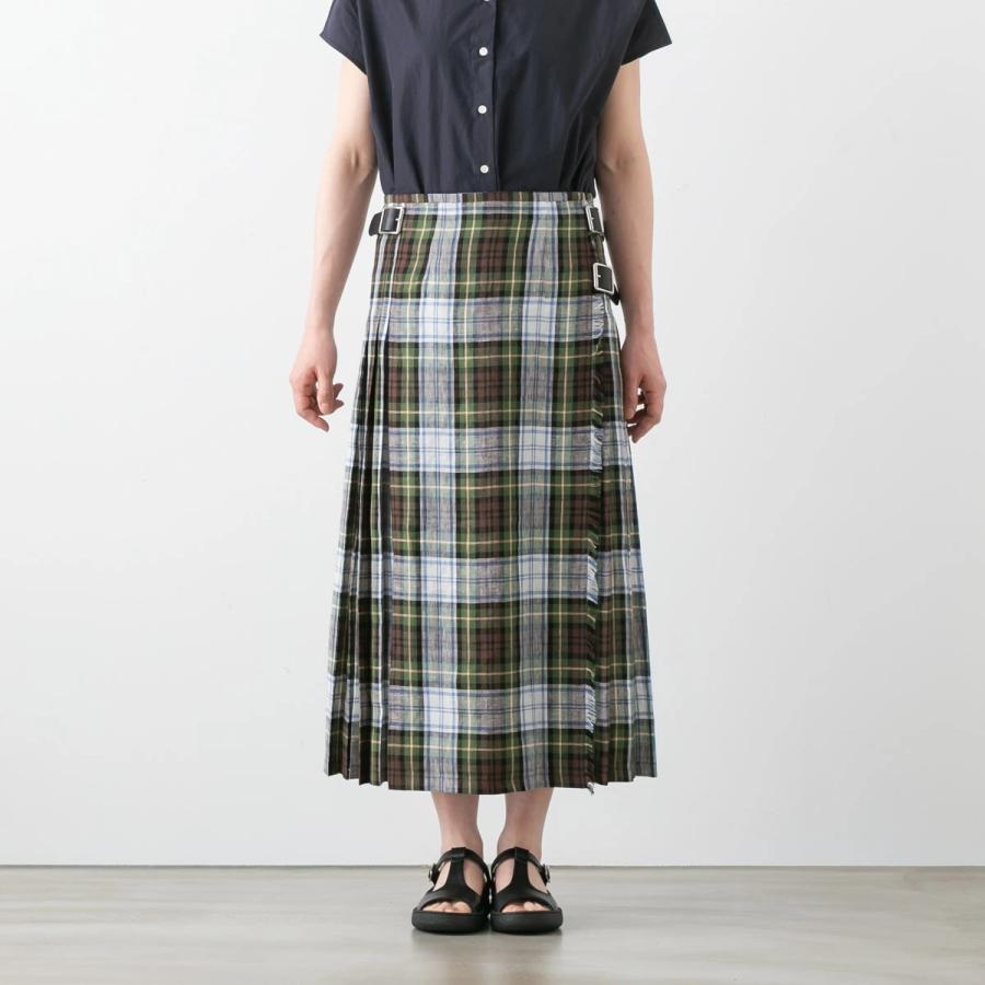 【新品】O'Neil of Dublin リネンチェックキルトスカート O'NEIL of DUBLIN（オニールオブダブリン） LOW WAIST ACCORDION LONG