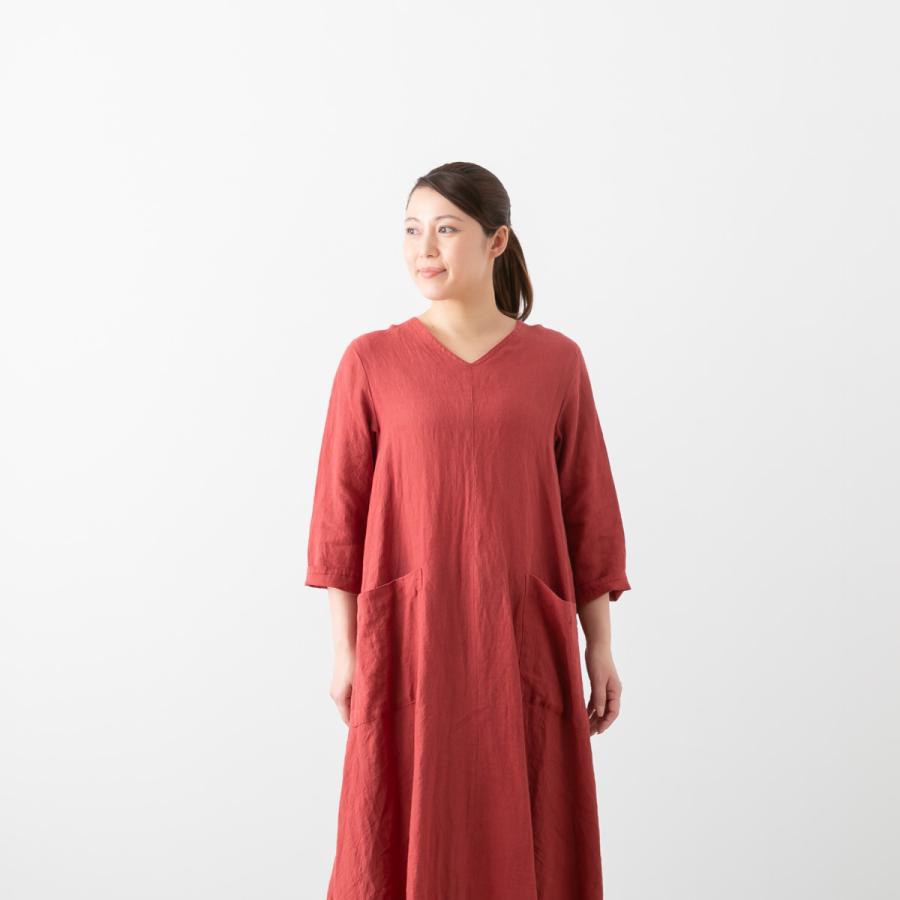サラウェア Belgium Linen V neck Flared Dress ベルギーリネン