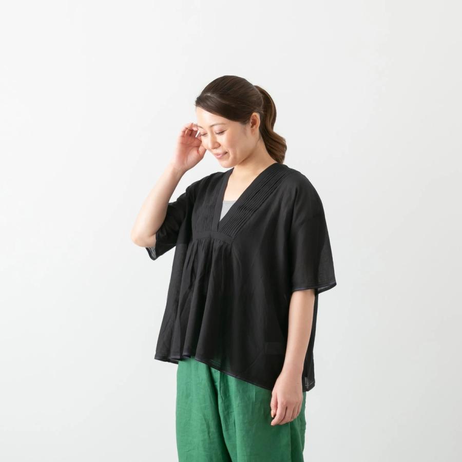 SOIL（ソイル） SUPER FINE VOILE WITH SELVEGE V-NECK PINTUCK SHORT 