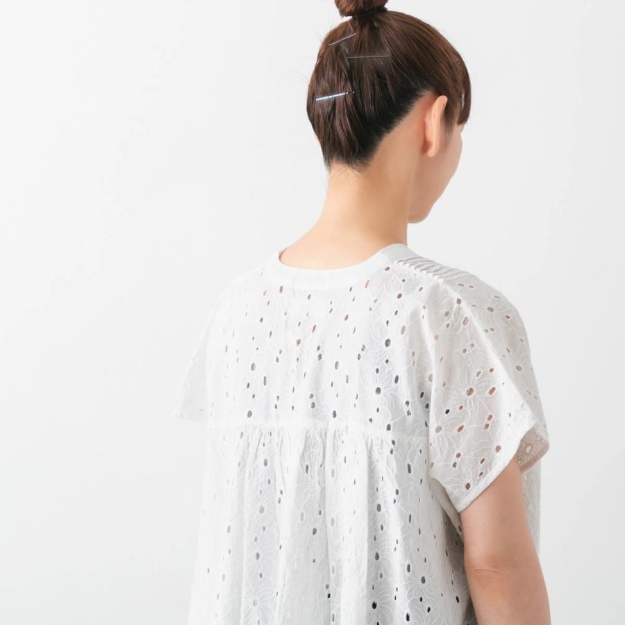 SOIL（ソイル） V-NECK PINTUCK FRENCH SLEEVE SHIRT ヘムラ 刺繍 V 
