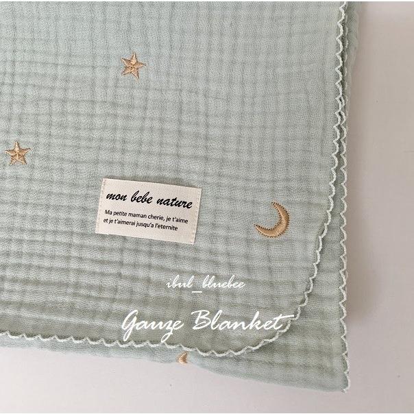 星と月の刺繍 3重ガーゼ ブランケット ｓサイズ ミントカラー メール便 イブルbluebee 通販 Yahoo ショッピング