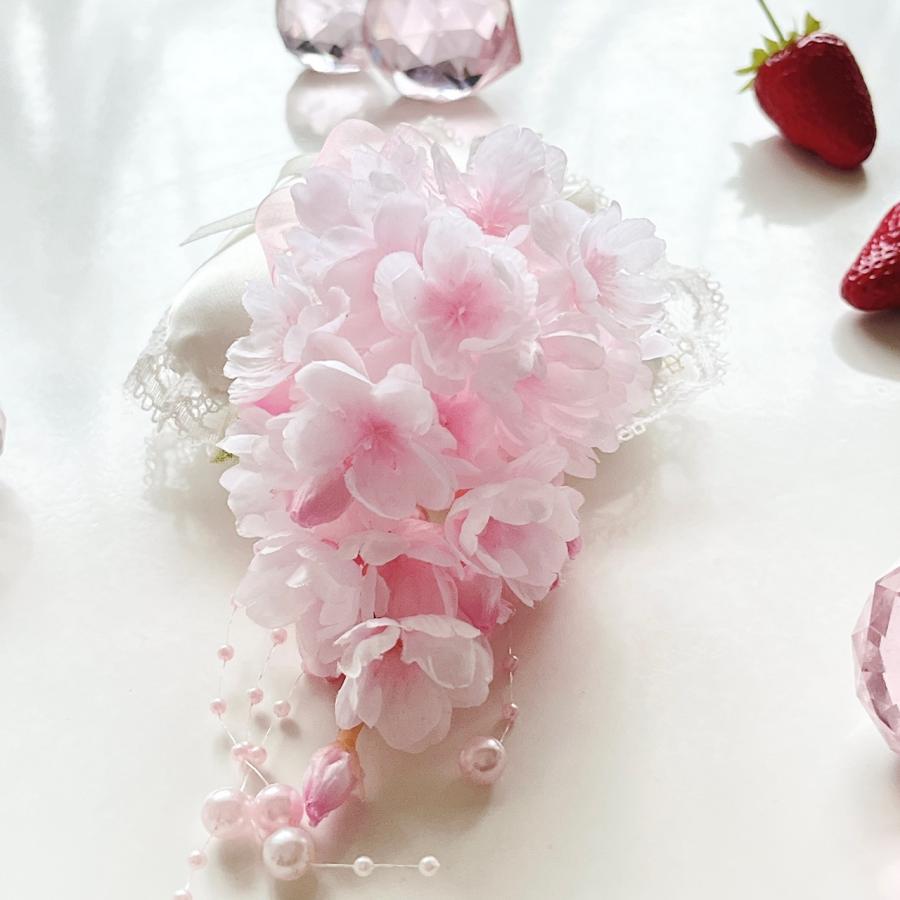 人気NO.1桜コサージュ 可憐なしだれ桜＆パール・しずく型 コサージュ  