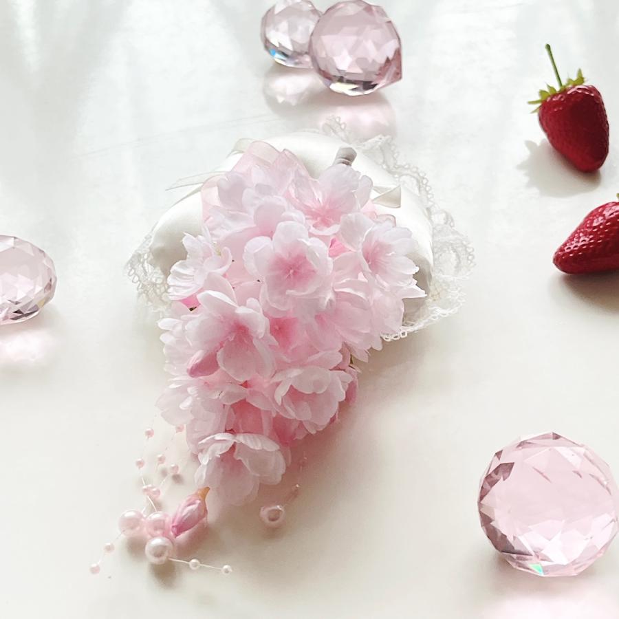 人気NO.1桜コサージュ 可憐なしだれ桜＆パール・しずく型