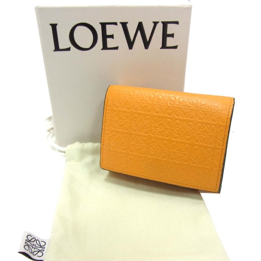 定価9万円◆LOEWE ロエベ 三つ折り財布 エンボス アナグラム リピート トライフォールド ウォレット スペイン製 レディース LOEWE（ロエベ） 定価9万円◇LOEWE 三つ折り財布 エンボス アナグラム