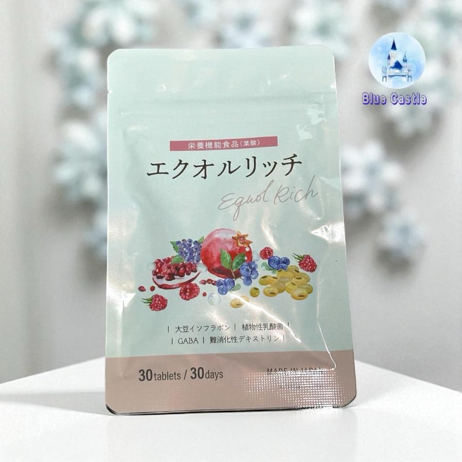 エクオルリッチ 栄養機能食品 エクオール含有乳酸菌 12mg イソフラボン 50mg えくおーる 国内製造 ビタミンB12 葉酸 GABA プラセンタ α-リポ酸 30日分30粒 の商品画像
