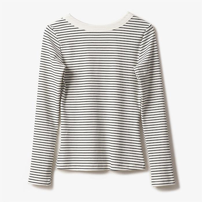 スイモク ボーダー カットソー 長袖 Tシャツ レディース トップス リブ
