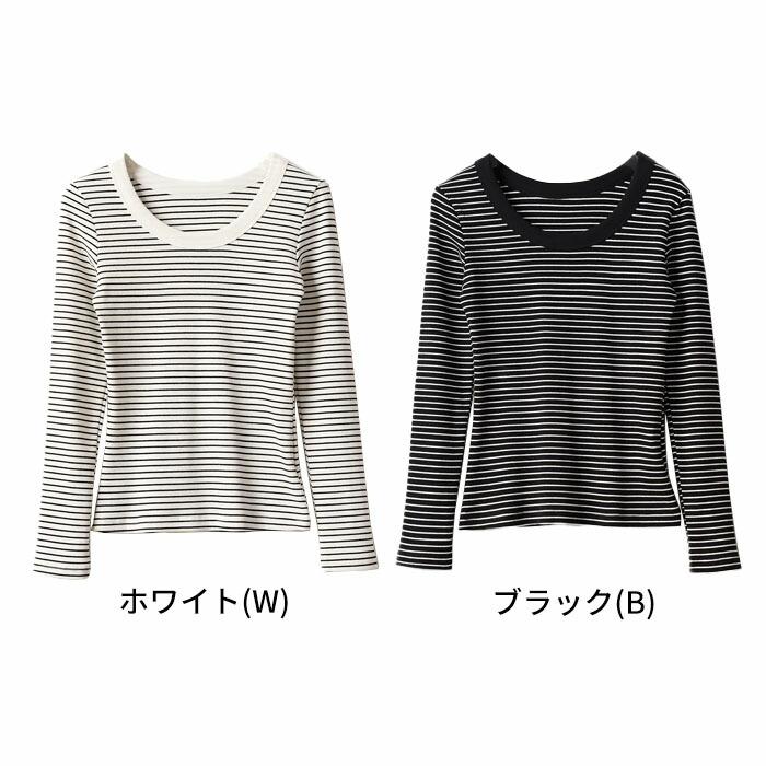 スイモク ボーダー カットソー 長袖 Tシャツ レディース トップス リブ