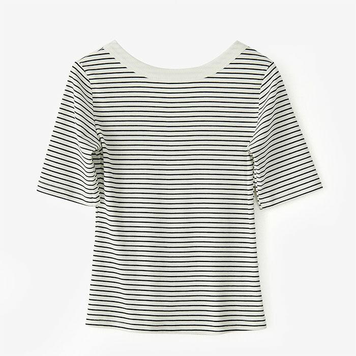 スイモク ボーダー カットソー 5分袖 Tシャツ レディース トップス