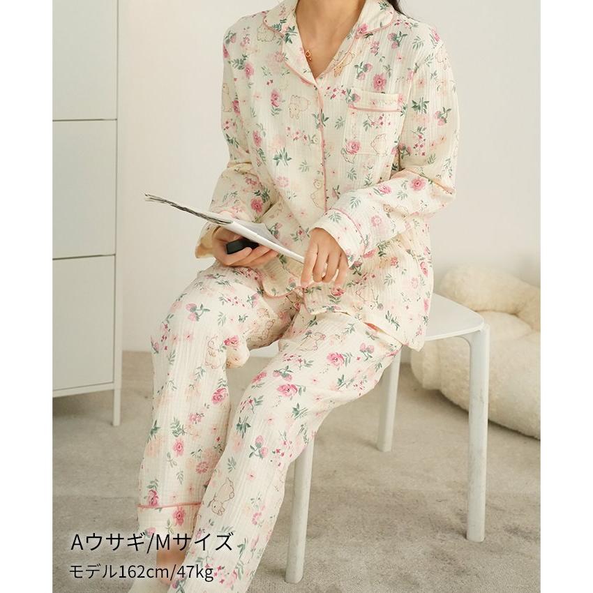 スイモク パジャマ 綿100% レディース ダブルガーゼ 二重 長袖 春 秋