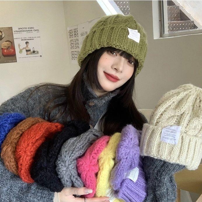 ニット帽 リブ編みタグ付きニット帽 ニットキャップ カラフル ゆったり