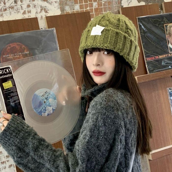 ニット帽 リブ編みタグ付きニット帽 ニットキャップ カラフル ゆったり