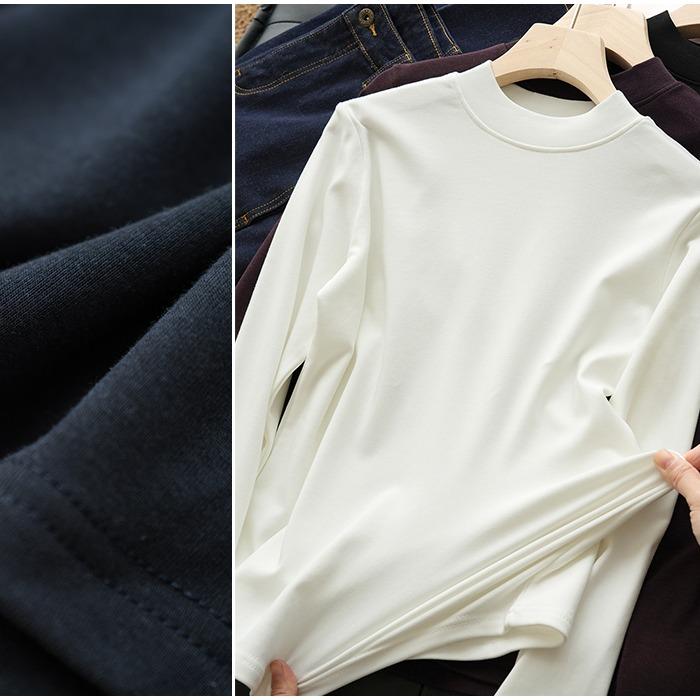 裏起毛 カットソー 綿混 モックネック Tシャツ レディース 長袖