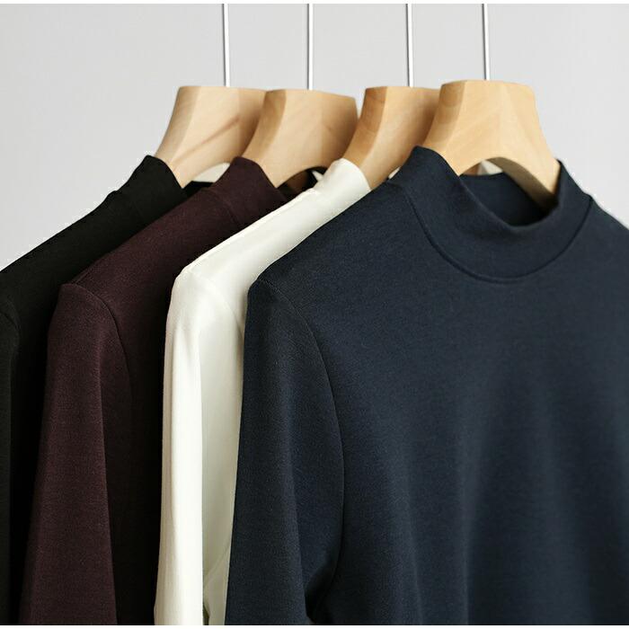 裏起毛 カットソー 綿混 モックネック Tシャツ レディース 長袖