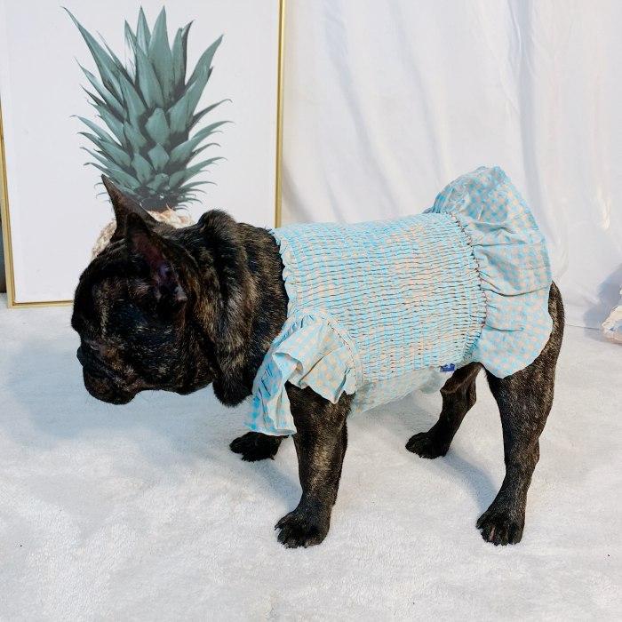 犬 フレブル フレンチブルドッグ パグ 服 チェック柄ワンピース