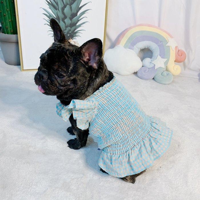 犬 フレブル フレンチブルドッグ パグ 服 チェック柄ワンピース