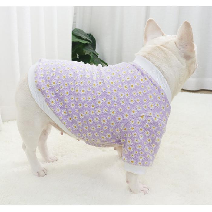 フレンチブルドッグ 服 犬 花柄カーディガン 裏地フリース素材