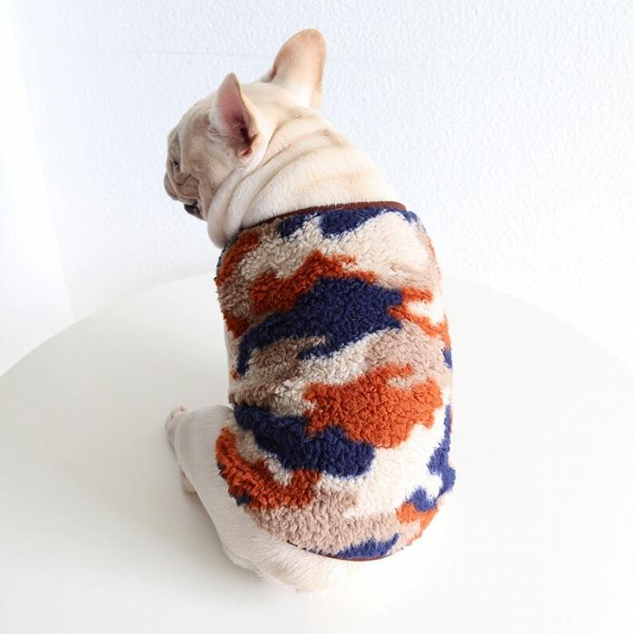 フレンチブルドッグ 犬服 秋冬 フリース 迷彩柄 服 防寒 暖かい 冬