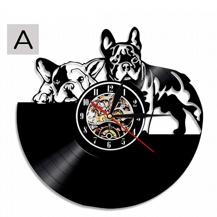 フレンチブルグッズ 掛け時計 フレンチブルドッグ時計 モノトーン
