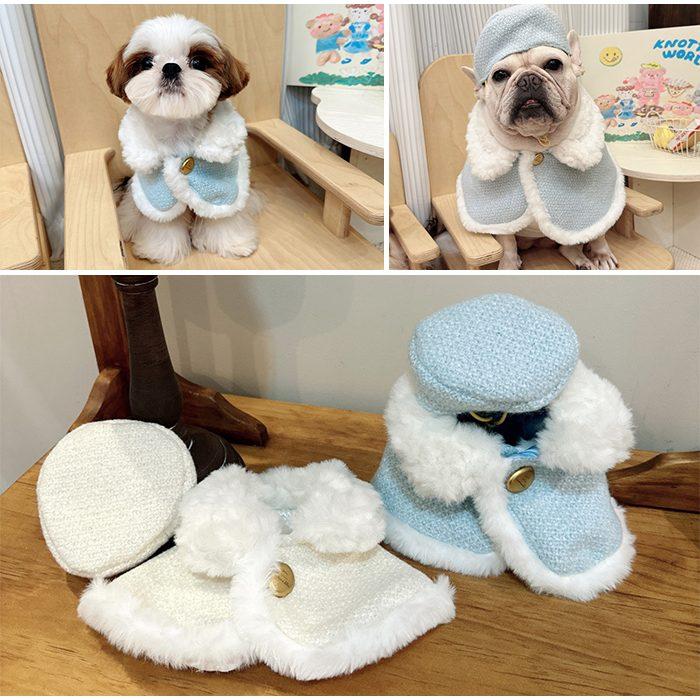 ベレー帽＆マントセット 犬 ベレー帽 ケープ ふわふわ 暖かい 可愛い 