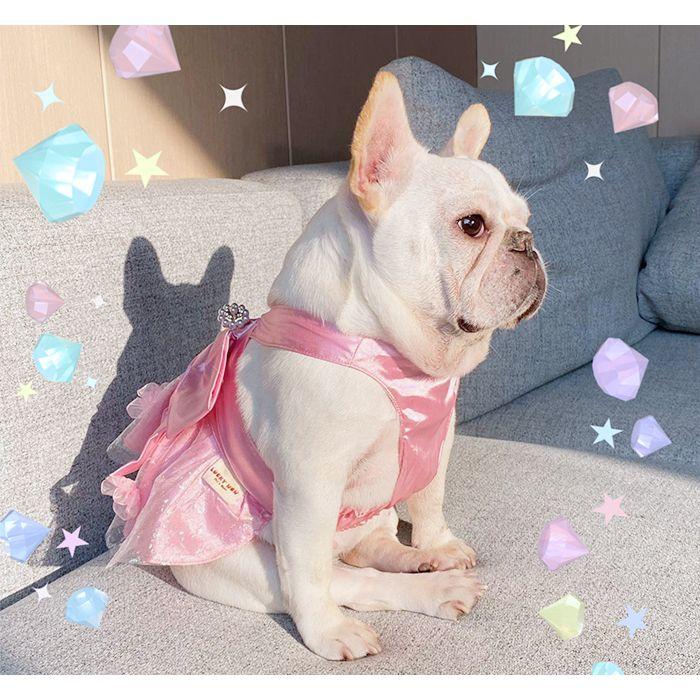 犬服 ワンピース ドレス ビッグリボン コサージュ付き フレンチ