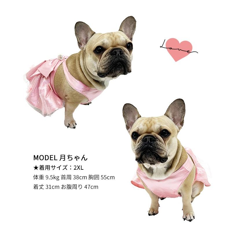 犬服 ワンピース ドレス ビッグリボン コサージュ付き フレンチ