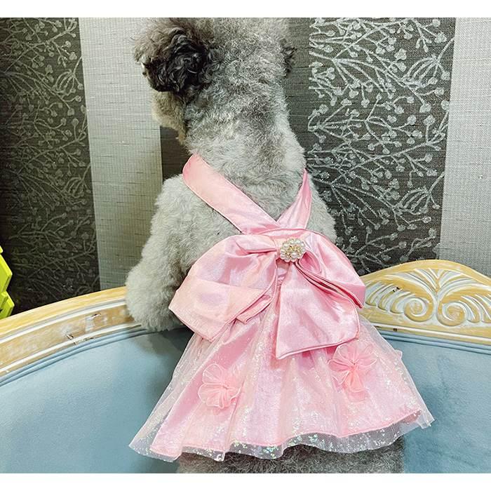 犬服 ワンピース ドレス ビッグリボン コサージュ付き フレンチ