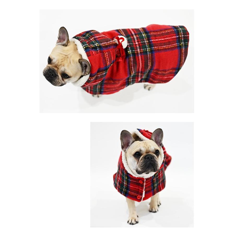 送料無料 犬服 チェック柄ケープ 裏ボア もこもこ ポンチョ フリース