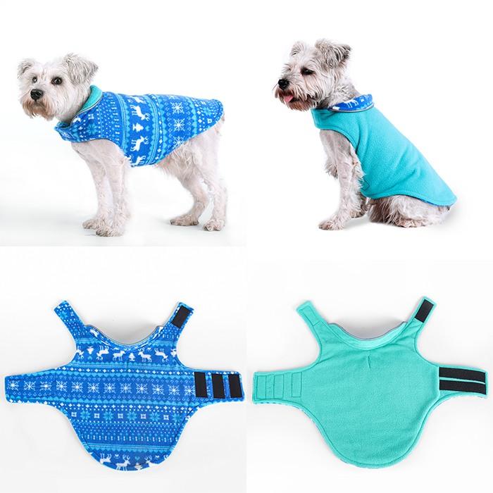 フリース生地 犬服 リバーシブル クリスマス ベスト マジックテープ 冬