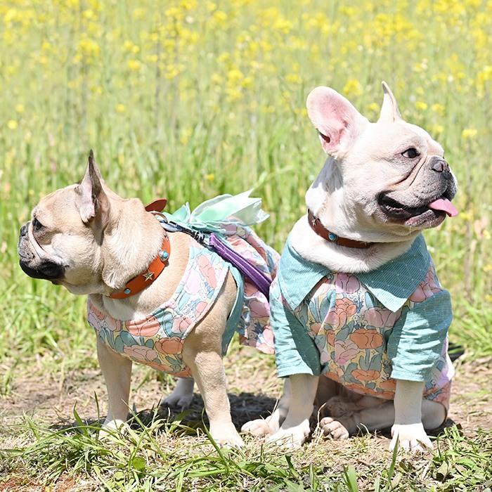 新作 犬服 春 夏 ワンピース シャツ 花柄 フレンチブルドッグ パグ 服