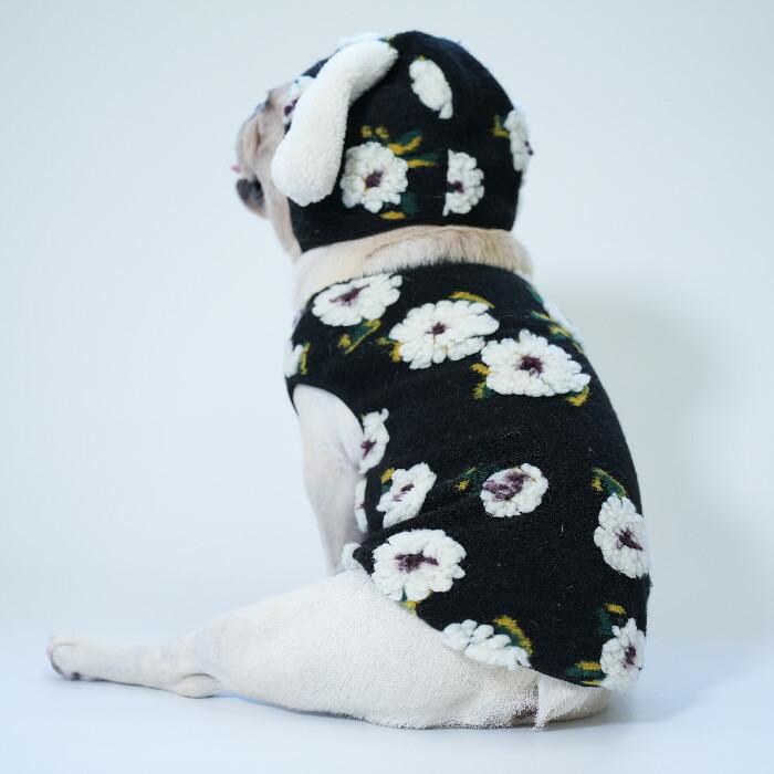 フレンチブルドッグ フレブル 犬服 花柄 ベスト ジャケット 帽子付き