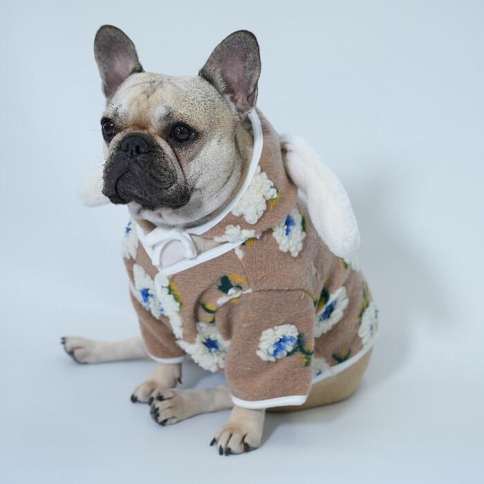 フレンチブルドッグ フレブル 犬服 花柄 ベスト ジャケット 帽子付き