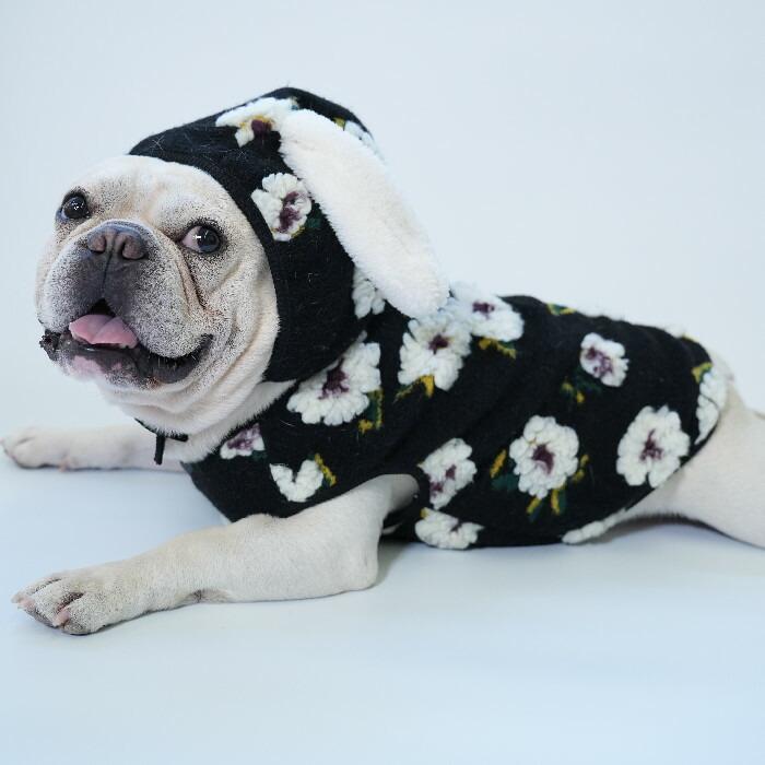 フレンチブルドッグ フレブル 犬服 花柄 ベスト ジャケット 帽子付き