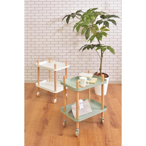 東谷 ワゴン2D W50.5×D35.5×H63.5 ホワイト/グリーン 天然木(ビーチ