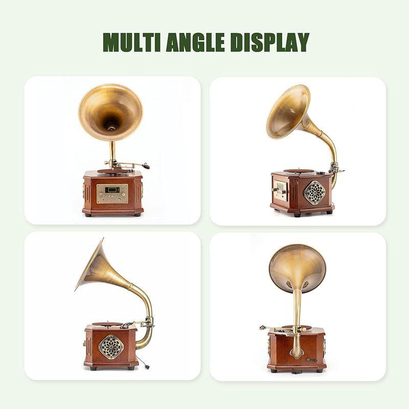 HOFEINZ 天然木材 蓄音機 純銅ホーン 工芸品 マルチレコードプレーヤー/Bluetooth4.2 /USB/FM ラジオ 天然木材 蓄音機 純銅ホーン 工芸品 マルチレコードプレーヤー/Bluetooth4 /USB/FM ラジオ