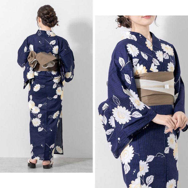 SOUBIEN ソウビエン 浴衣セット 3点セット（浴衣/帯/下駄） ネイビー 白 向日葵 花 雨縞 綿 半幅帯×グレージュ フリー 浴衣 ソウビエン 浴衣セット 3点セット 浴衣/帯/下駄 ネイビー 向日葵 雨縞 半幅帯×グレージュ フリー 100% 100％ ポリエステル 下駄 素材構成比情報なし ポリエステル，桐