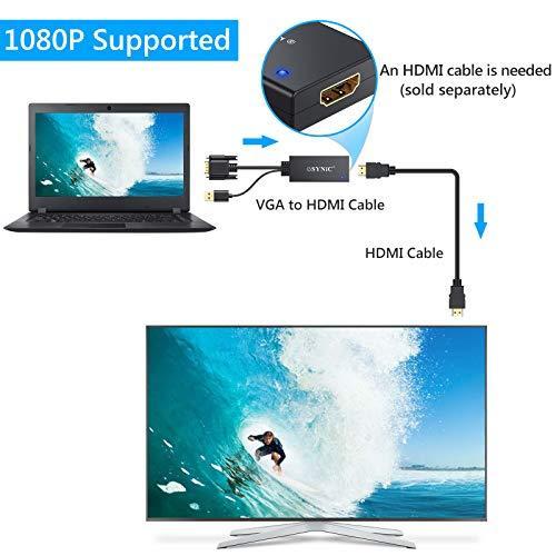 eSynic VGA to HDMI 変換ケーブル 1080P USB給電 音声入出力対応
