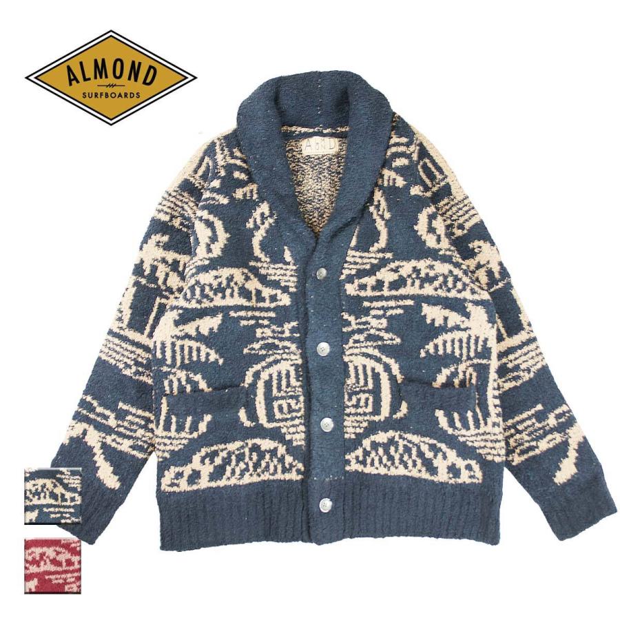 アーモンド カーディガン メンズ 赤 ネイビー ブランド おしゃれ セーター カウチン 秋 冬 秋冬 もこもこ モコモコ ヤシの木 サボテン サーフ Alm Wg12w Blueism 通販 Yahoo ショッピング