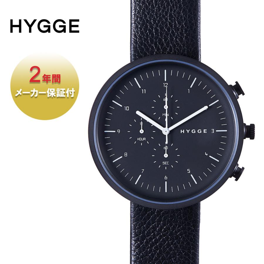 Hygge ヒュッゲ 腕時計 ブランド おしゃれ メンズ レディース 時計 北欧 日本製 丸型 アナログ クロノグラフ 防水 レザー 革 誕生日 黒 Hge 0077 Blueism 通販 Yahoo ショッピング