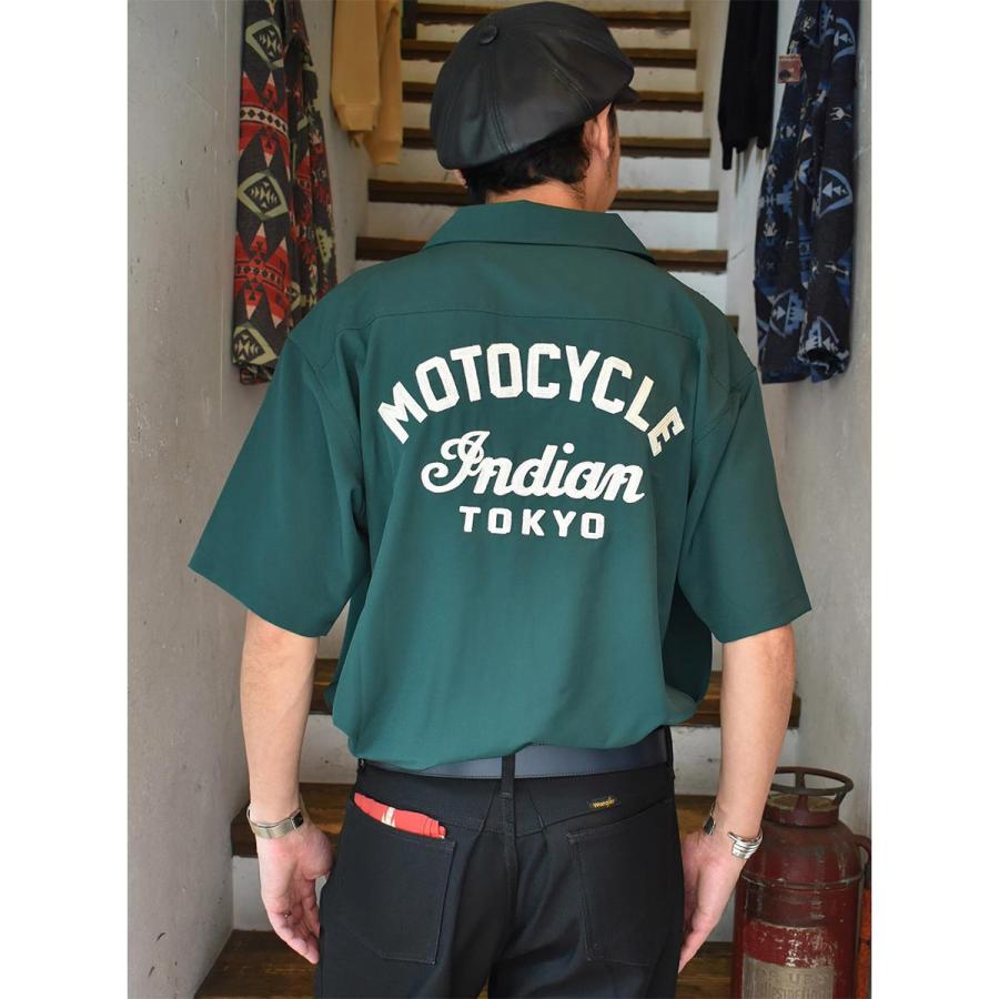 Indian Motorcycle バイカー ワークシャツ メンズ 刺繍 M INDIAN（インディアン） オープンカラーシャツ 半袖 メンズ レディース