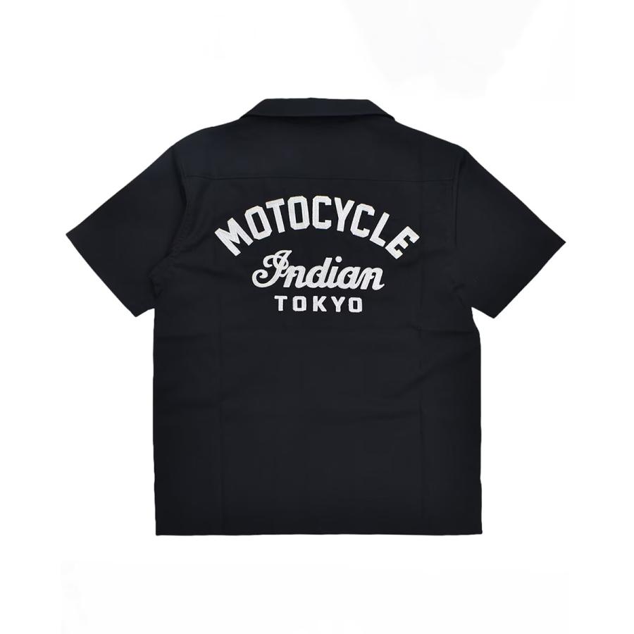Indian Motorcycle バイカー ワークシャツ メンズ 刺繍 M INDIAN（インディアン） オープンカラーシャツ 半袖 メンズ レディース