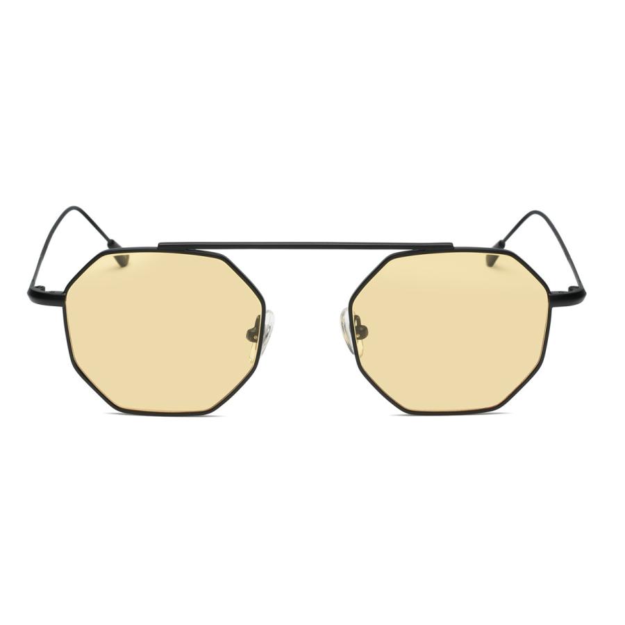 サングラス メンズ ブランド おしゃれ レディース オクタゴン UVカット カラーレンズ 八角形 メタルフレーム イエローレンズ マットブラック 黒 | Wanderland | 01