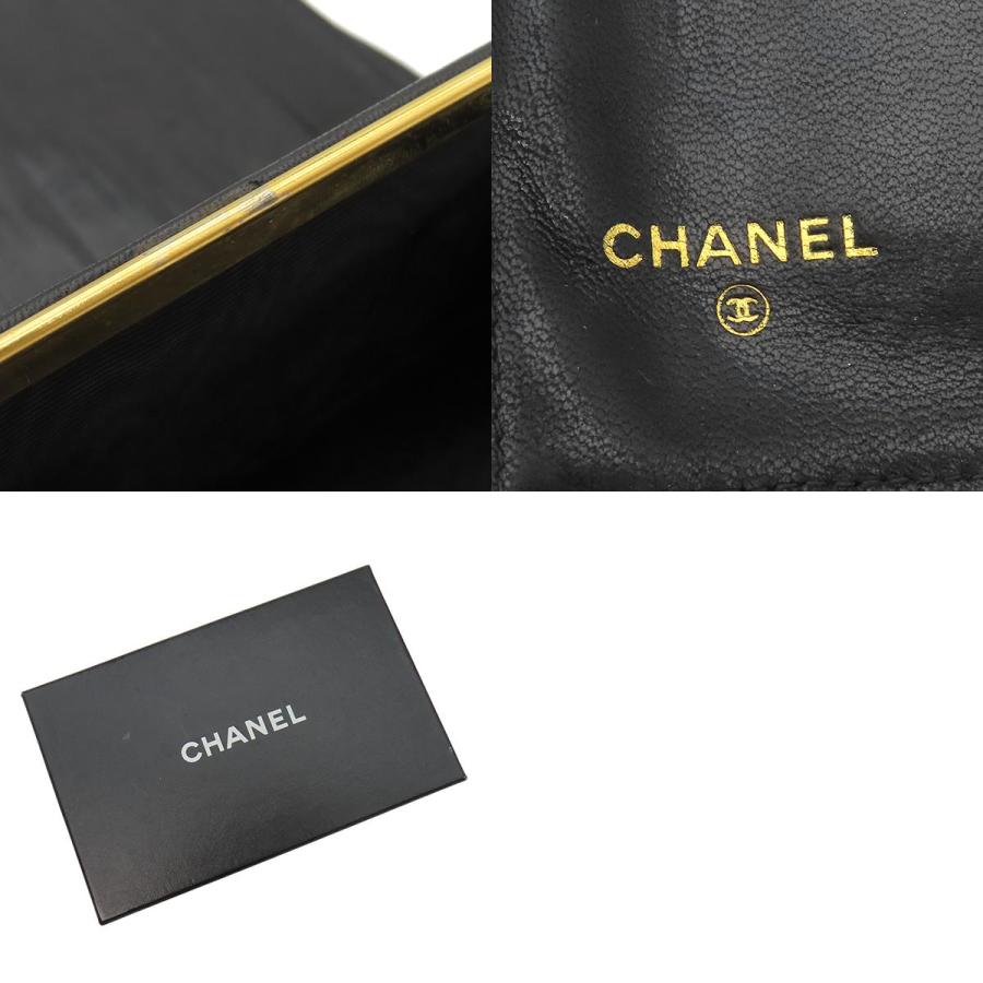【極美品】CHANELシャネル 大ココマーク折財布 キャビアスキン チェーン付黒 キャビアスキン シャネル 長財布 ココマーク がま口 ラムスキン