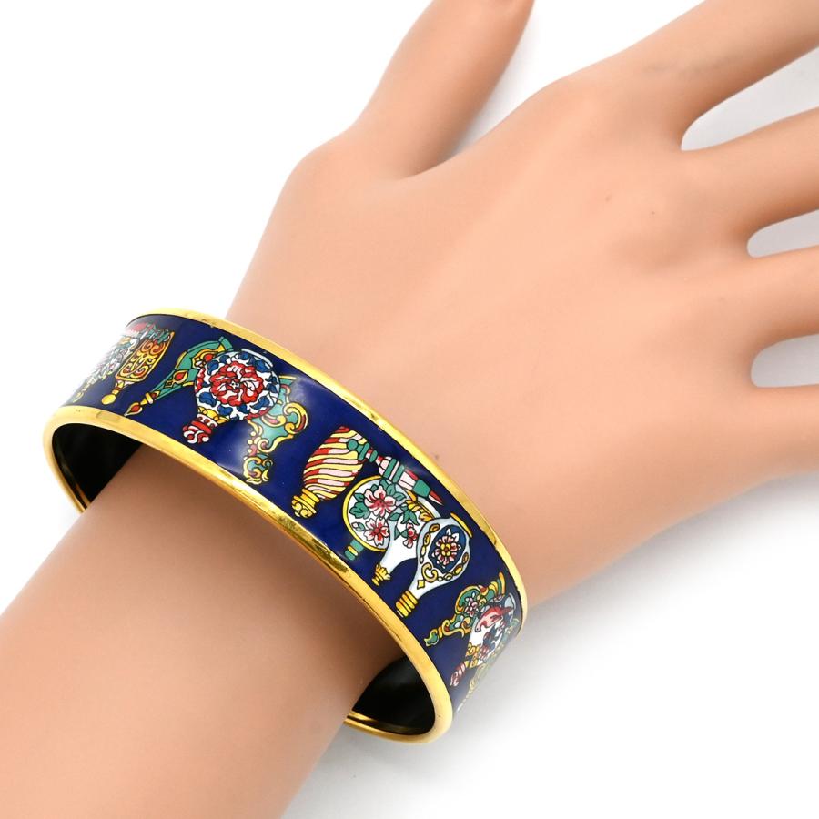 【超美品】エルメス HERMES エマイユ バングルGM 馬柄 ブルー ゴールド HERMES エルメス バングル エマイユGM 七宝 ゴールド ブルー 馬柄