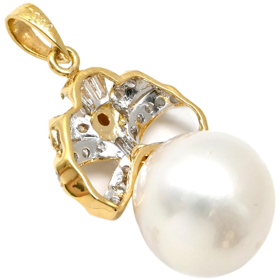 ペンダントトップ パール ダイヤ 0.32ct K18YG ホワイト ネックレス 