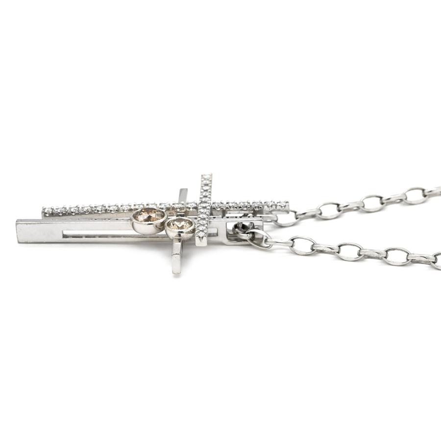 カシケイ ネックレス ダブルクロス ブラウンダイヤ ペンダント K18WG