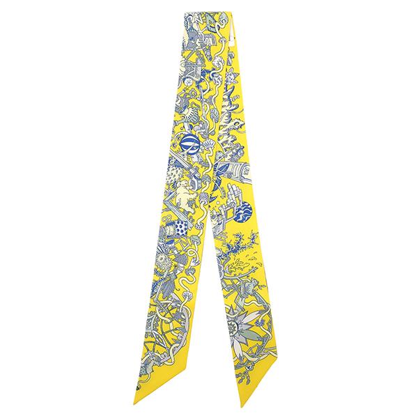 美品　HERMES ツイリー　エルメス Parade ラ フォル パラード HERMES（エルメス） スカーフ ツイリー シルク イエロー 【LA FOLLE