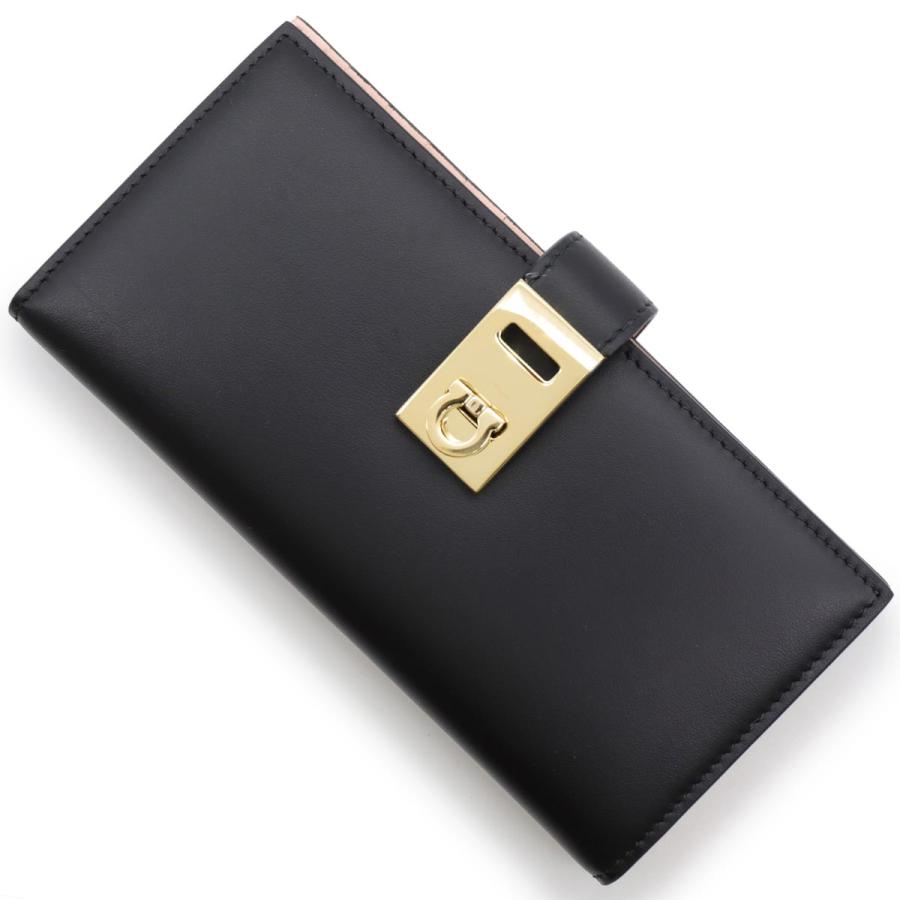 現行 FERRAGAMO ガンチーニ ブラック✖︎ピンク バイカラー 二つ折り財布 フェラガモ 二つ折り財布/ミニ財布 財布 レディース ガンチーニ