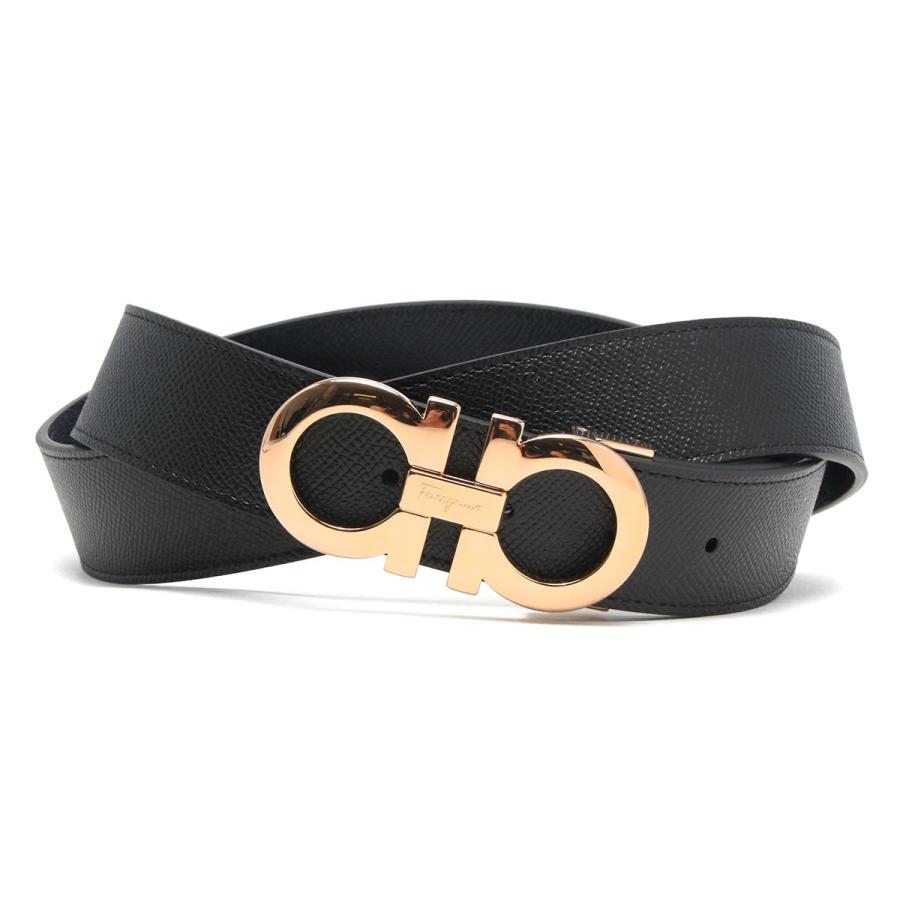 【美品】フェラガモ ベルト ダブルガンチーニ ネイビー ブラック FERRAGAMO（フェラガモ） ベルト メンズ ダブル ガンチーニ