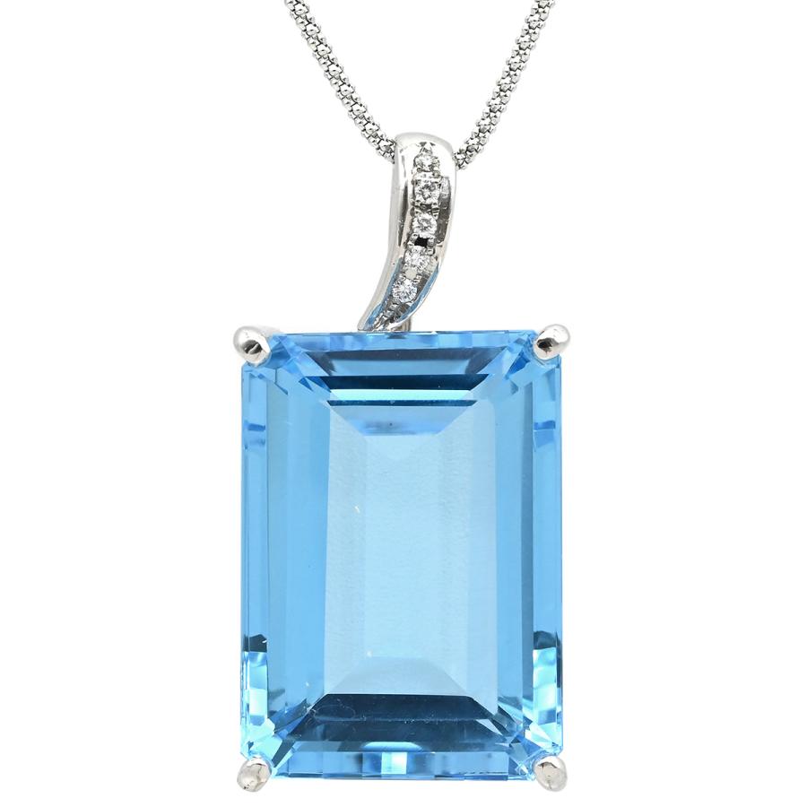 ネックレス ブルートパーズ ダイヤ K18WG シルバー 青 ブルー